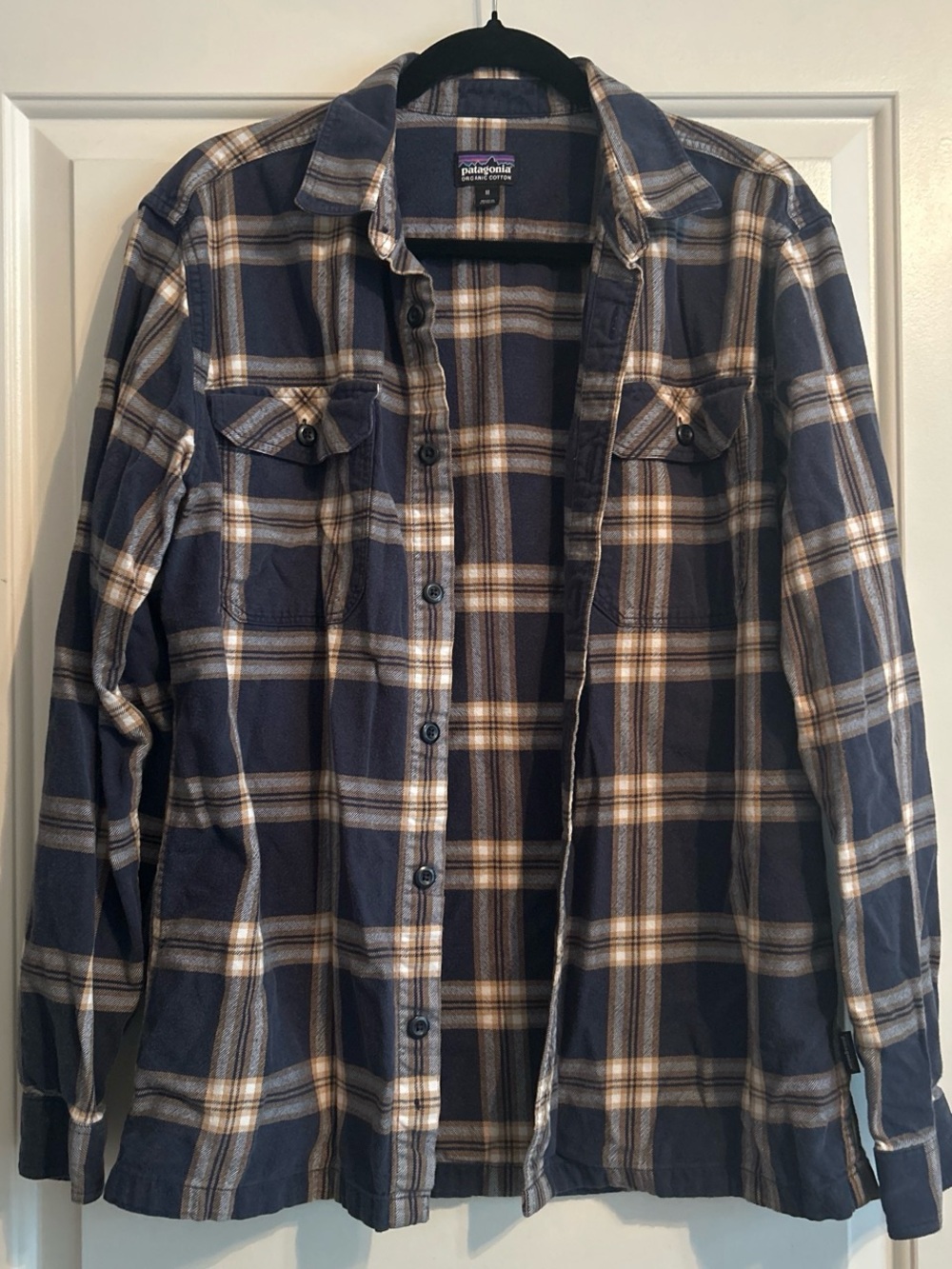 Patagonia Navy and Cream Plaid Flannel Button-Down Shirt